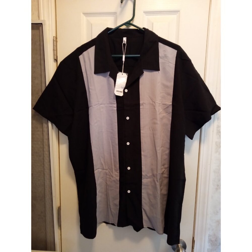 Men's Coofandy Black And Gray  Short Sleeve Dress Shirt Size 3XL